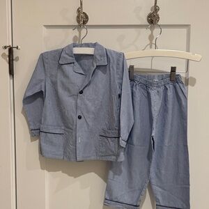 La Perla kids boys blue and white striped long sleeve  pajamas size 2